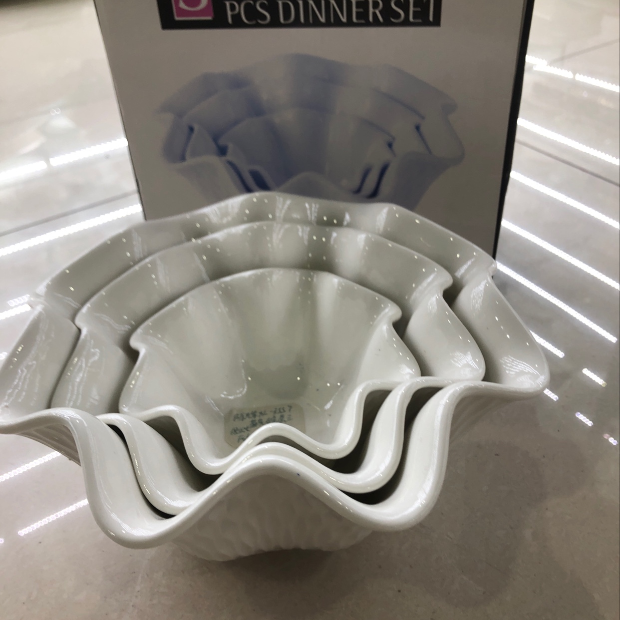 5.5-inch, 7.5-inch, and 9-inch sets of three plum blossom bowls