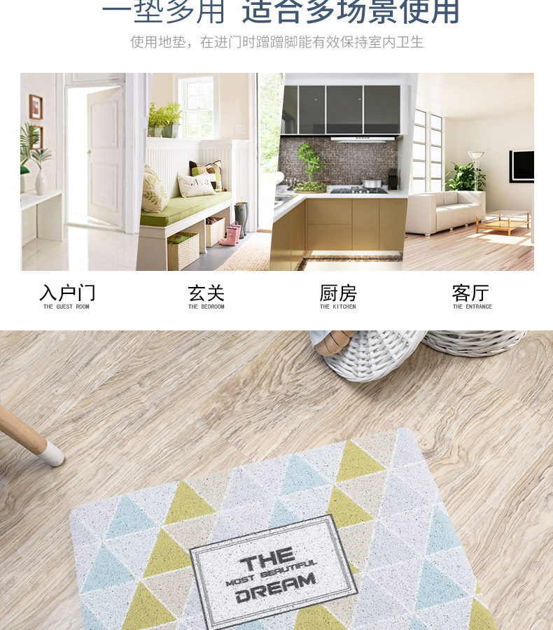 INS北欧风PVC丝圈地垫脚垫清新简约进门入户防滑门垫家用卧室地毯详情图10