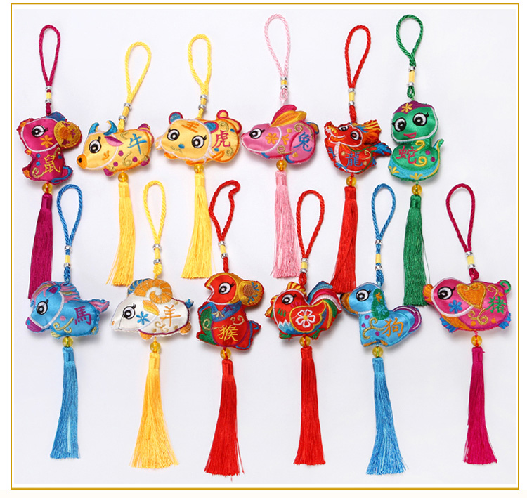 Dragon Boat Festival incense bag lovely 12 zodiac pendant perfume bag double-sided embroidery 12 zodiac carry-on car pendant thumbnail