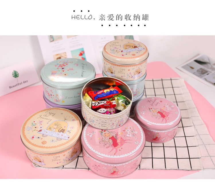 Cute cartoon tinplate small round canister coffee canister tea canister candy box thumbnail
