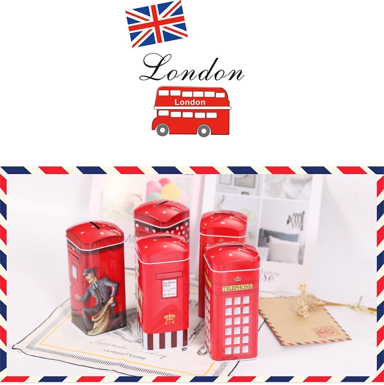 Retro red square pillar telephone box piggy bank children's piggy bank change box thumbnail
