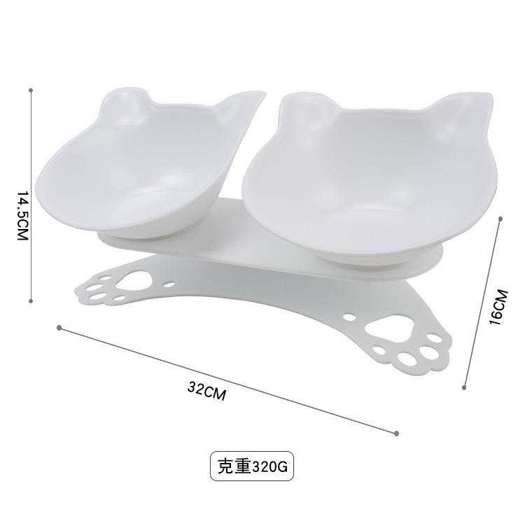 猫咪用品宠物碗 防滑护颈猫耳朵塑料猫双碗 透明倾斜猫碗猫食盆详情图3