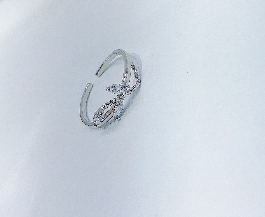 Miniature zircon opening ring female leaves fashion personality simple index finger ring hand ornaments web celebrity the same ring thumbnail