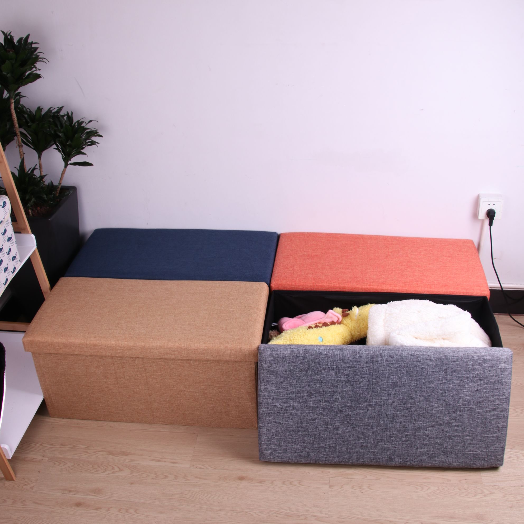 Cotton and linen storage stool Foldable fabric multi-functional storage stool can sit toy storage stool household shoe stool 49