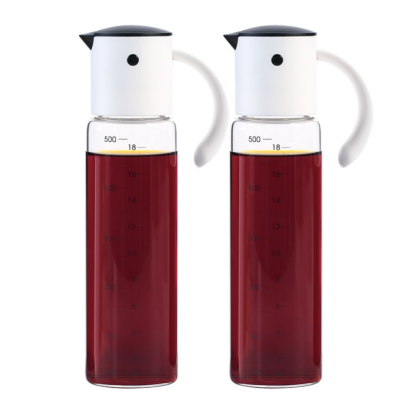 Automatic opening and closing high borosilicate glass leak-proof soy sauce bottle, vinegar pot, kitchen seasoning bottle, black details Picture