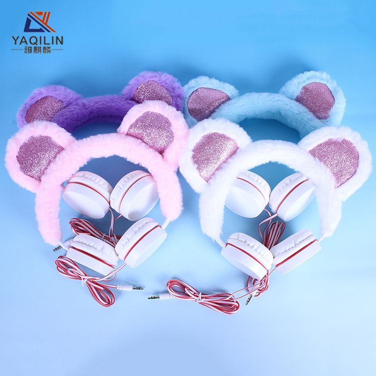 Ya kirin creative cute bear ears hair light wearing headphones hot style student gift wired headphones thumbnail