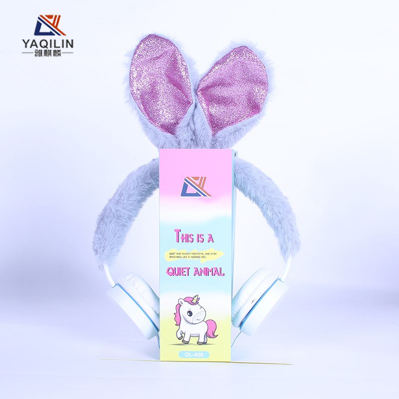 Ya Kirin Fashion Color Earphones Children's Cute Rabbit ears Unicorn head-mounted wire-controlled earphone gift customization
