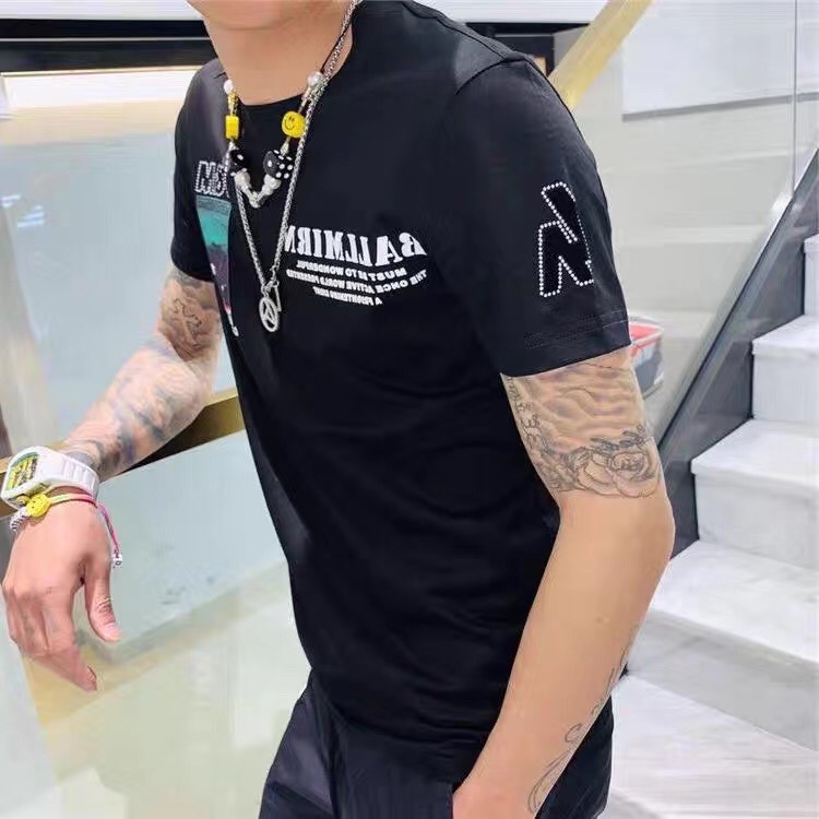 European summer new short-sleeved T-shirts for men on top of cotton clothing loose trend half - sleeved men details Picture