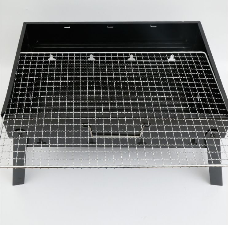 Large portable black steel barbecue grill, folding barbecue rack, outdoor household portable charcoal grill detail image 2