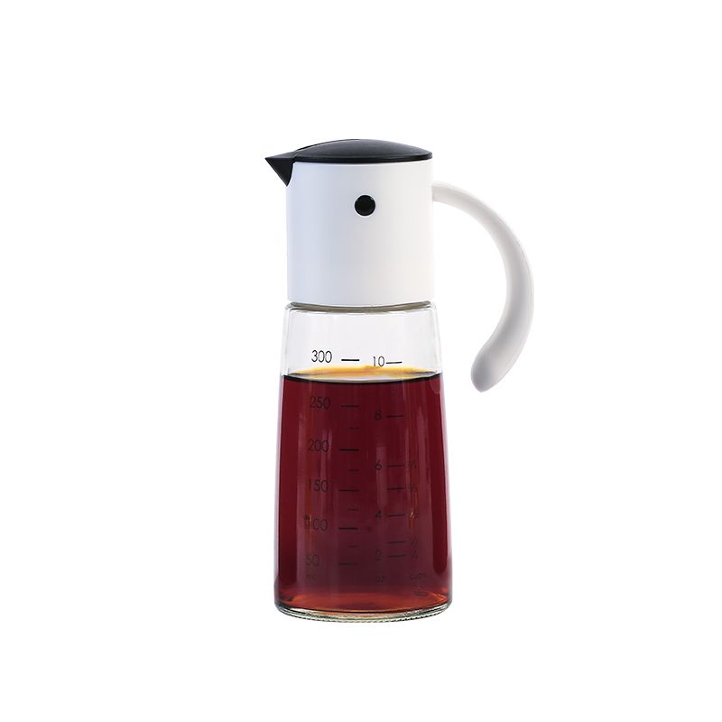 Wholesale automatic opening and closing oil jukers, high borosilicate glass leak-proof soy sauce bottles, vinegar bottles, kitchen seasoning bottles, white details Picture