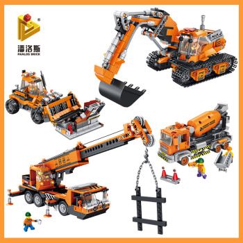 Penros 640003ABCD Urban construction engineering excavator bulldozer boy educational bottled block toy