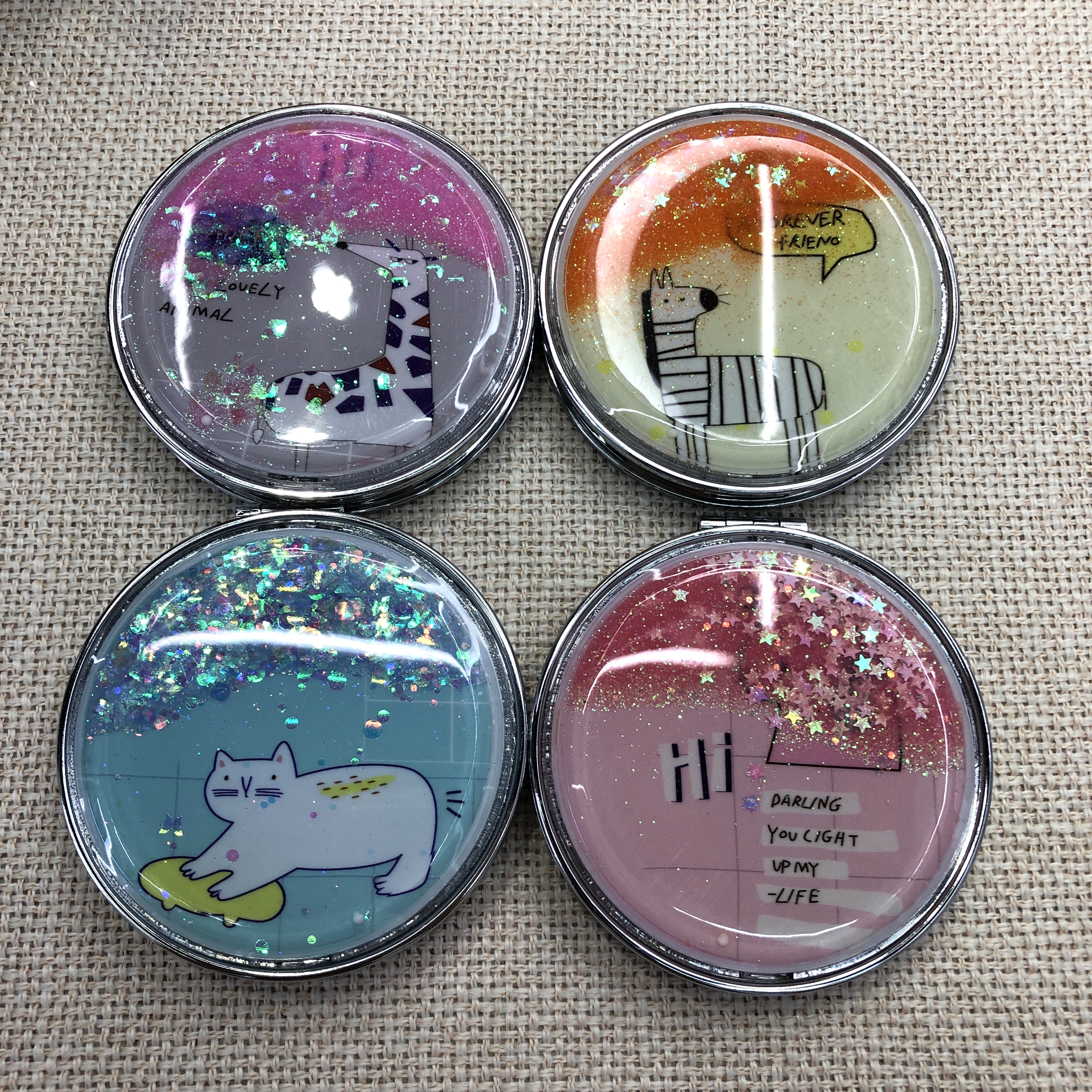 网红流沙可爱镜子软妹粉嫩学生双面镜便携迷你随身镜子补妆化妆镜详情图7