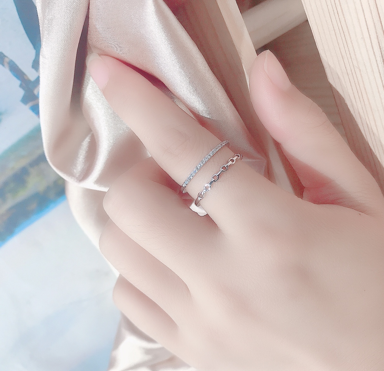 Double-layer micro-inlaid zircon ring for women's fashion Korean version trendy women's ring Xinmingyang Xinmingyang Specification image