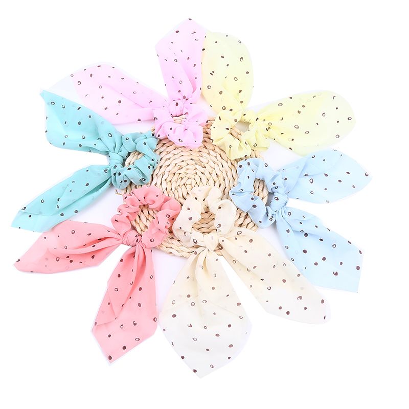 RUDAN厂家直销雪纺点猪大肠发圈蝴蝶结大肠圈可定制印花成人发饰