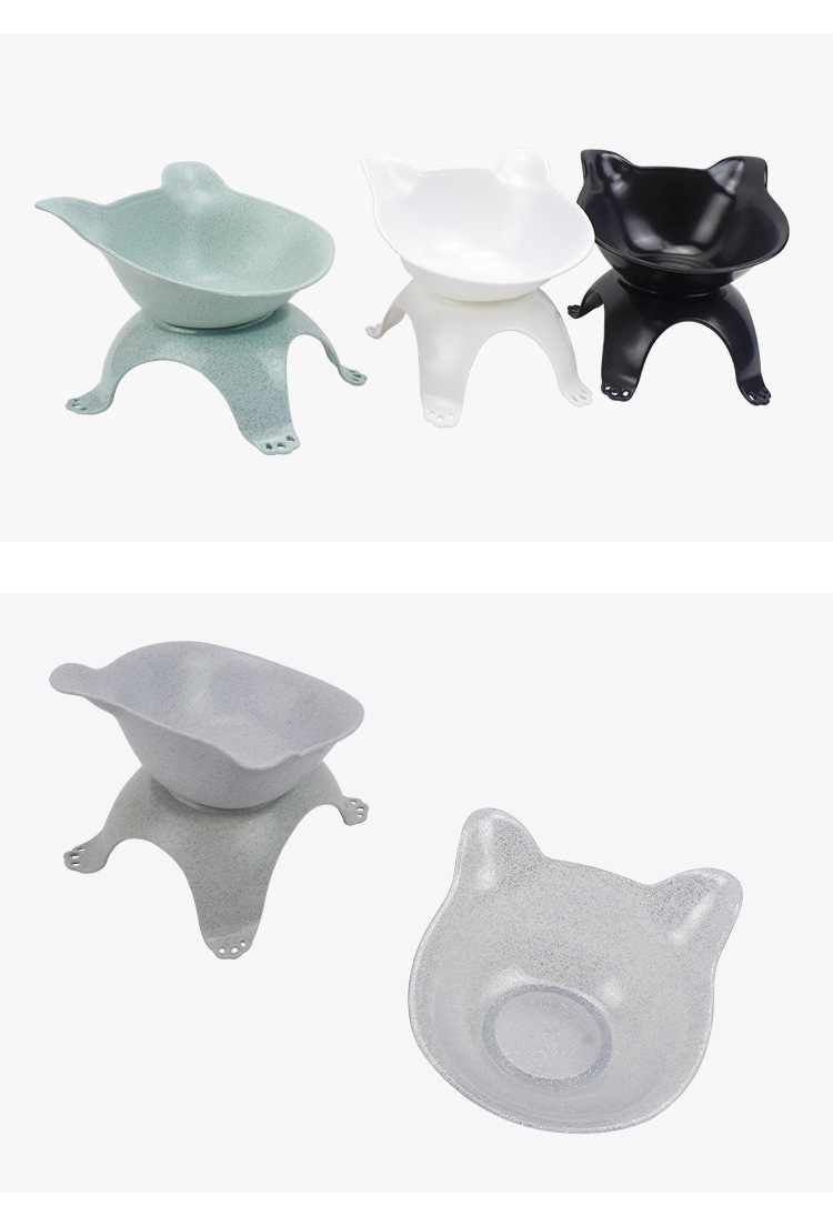 宠物碗猫咪用品 透明倾斜猫食盆猫碗 防滑护颈猫耳朵塑料猫咪单碗详情图10