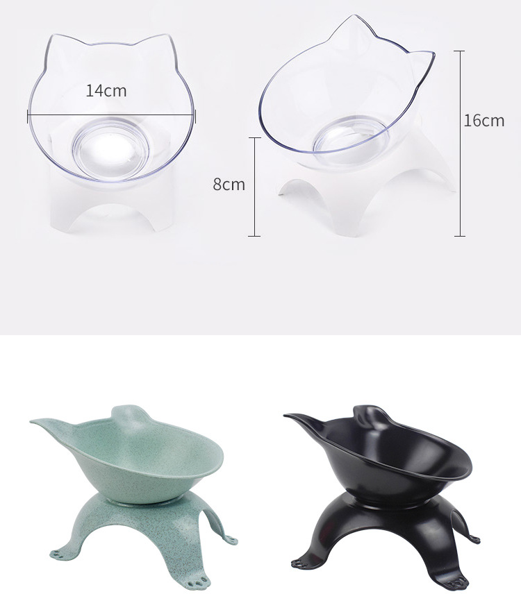 宠物碗猫咪用品 透明倾斜猫食盆猫碗 防滑护颈猫耳朵塑料猫咪单碗详情图3