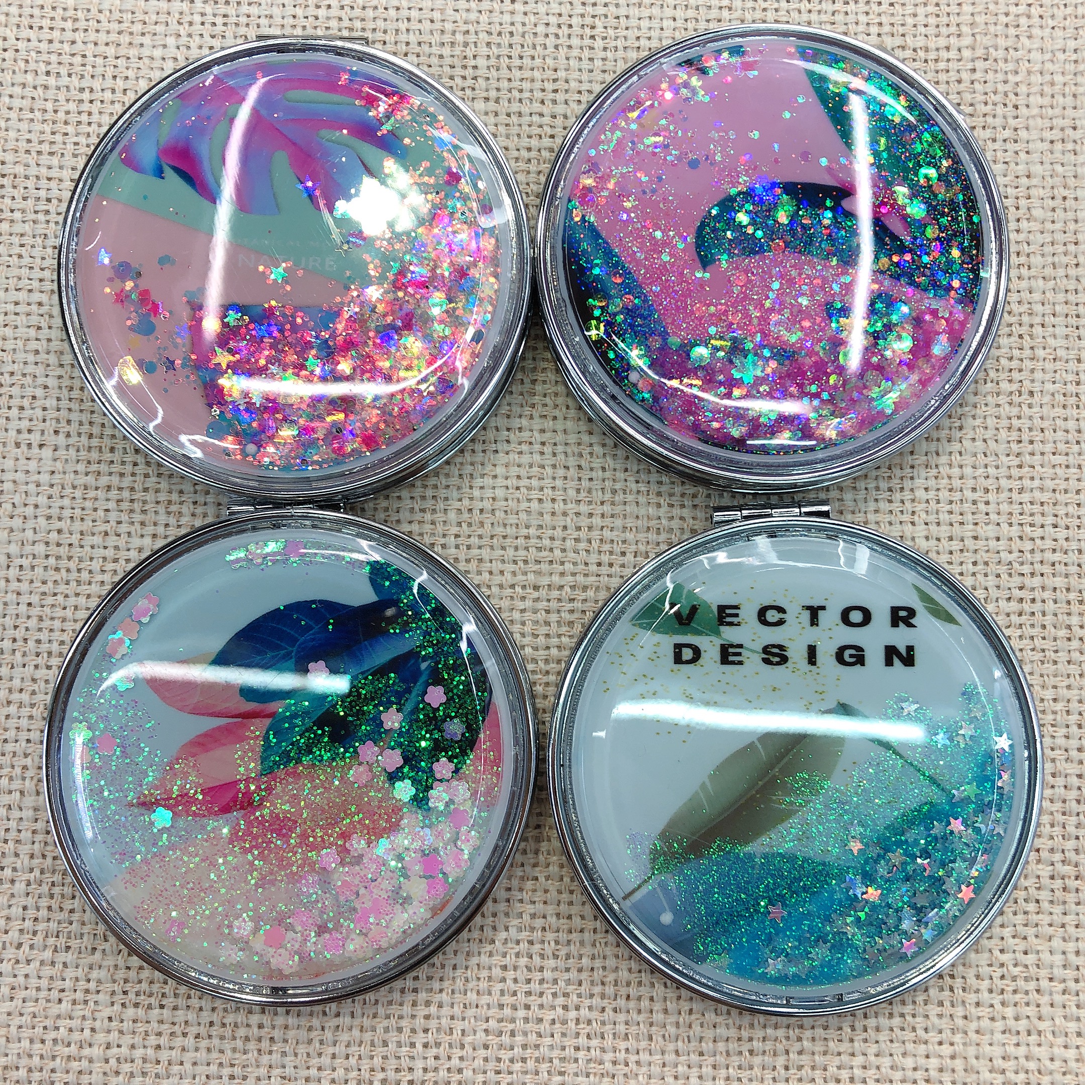 网红流沙可爱镜子软妹粉嫩学生双面镜便携迷你随身镜子补妆化妆镜详情图5