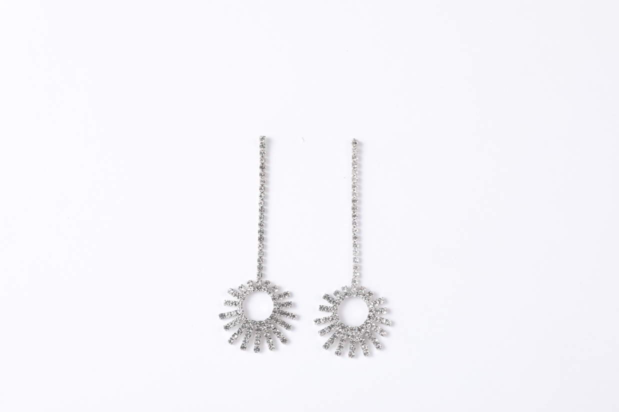 Korean-style earrings, earrings, full diamond claw chain jewelry, starry sky sunflower, elegant long style Billon -64