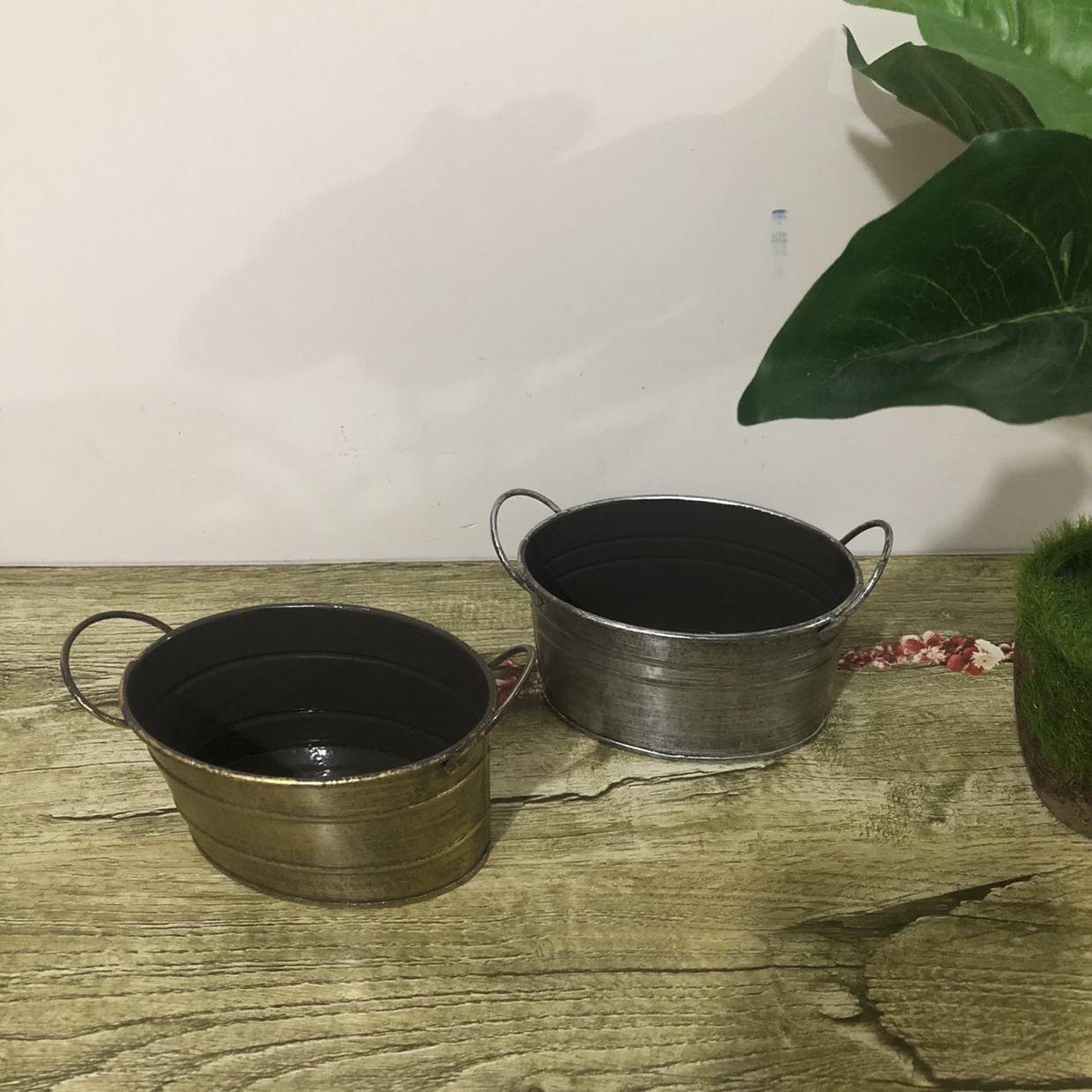 田园复古风格独特设计椭圆形铁桶多肉植物花盆