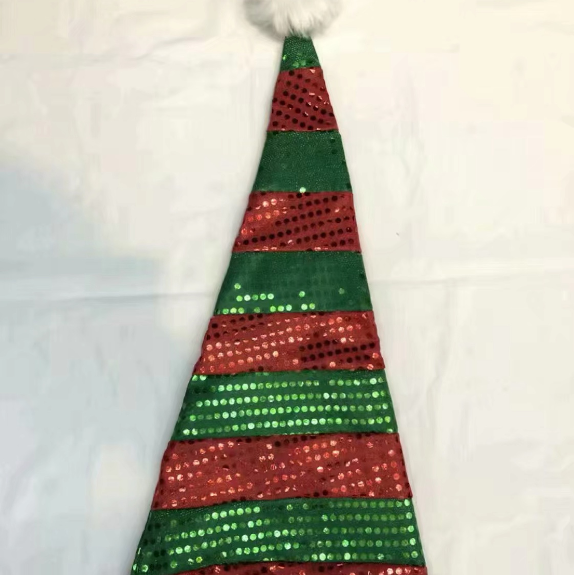 Bright striped Santa Claus Cap striped elf Santa Claus Cap lengthened red and green striped elf hat thumbnail