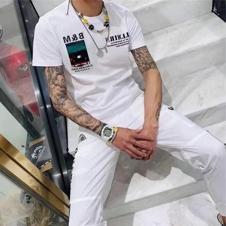 European summer new short-sleeved T-shirts for men on top of cotton clothing loose trend half - sleeved men Specification drawing