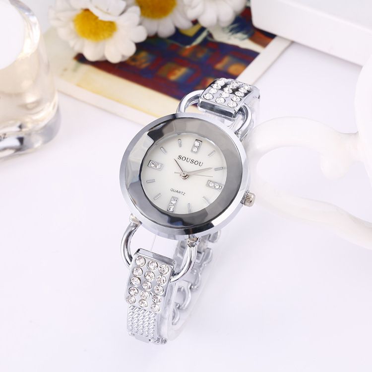 新款女士镶钻石英表外贸手表情侣玫瑰金合金时尚石英表出口手表产品图