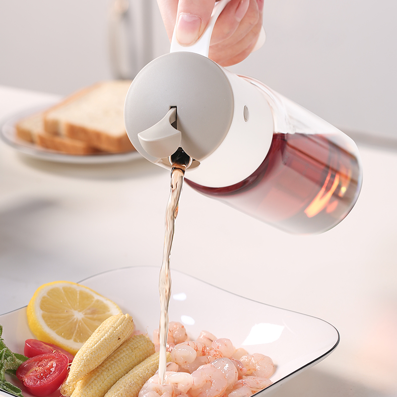 Wholesale automatic opening and closing oil jukers, high borosilicate glass leak-proof soy sauce bottles, vinegar bottles, kitchen seasoning bottles, white detail image 1