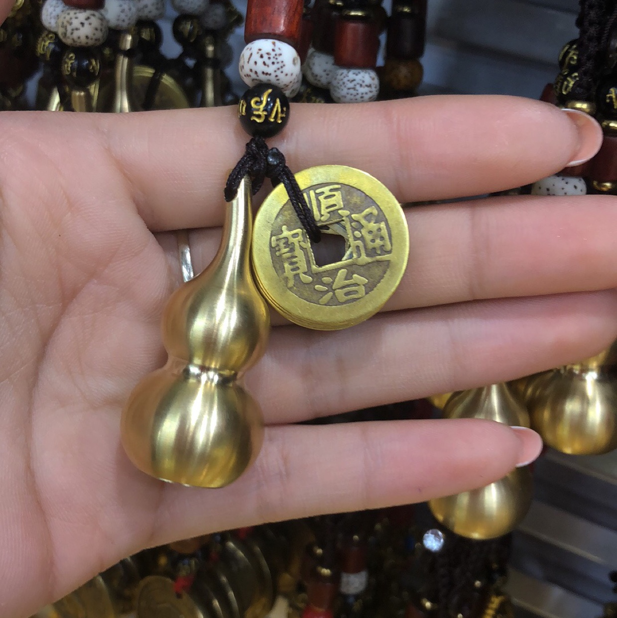 Calabaza de cobre cinco emperadores dinero llavero