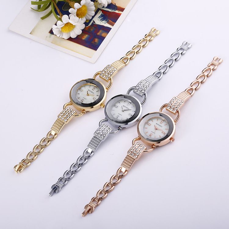 新款女士镶钻石英表外贸手表情侣玫瑰金合金时尚石英表出口手表细节图