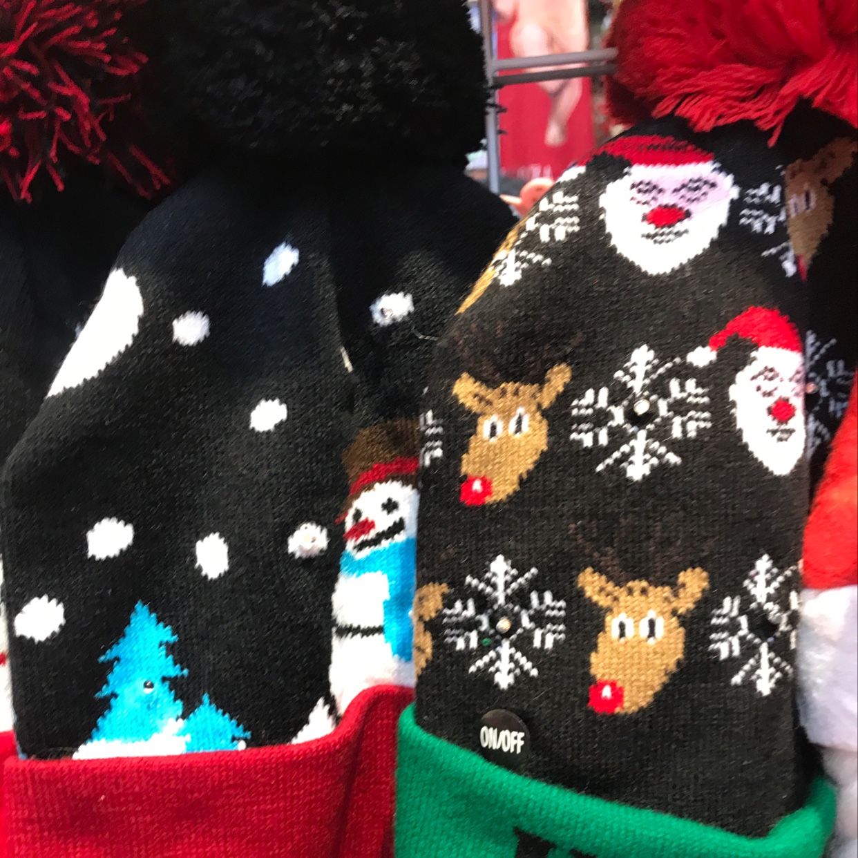 新款圣诞成人儿童针织毛线帽带灯七彩圣诞帽图