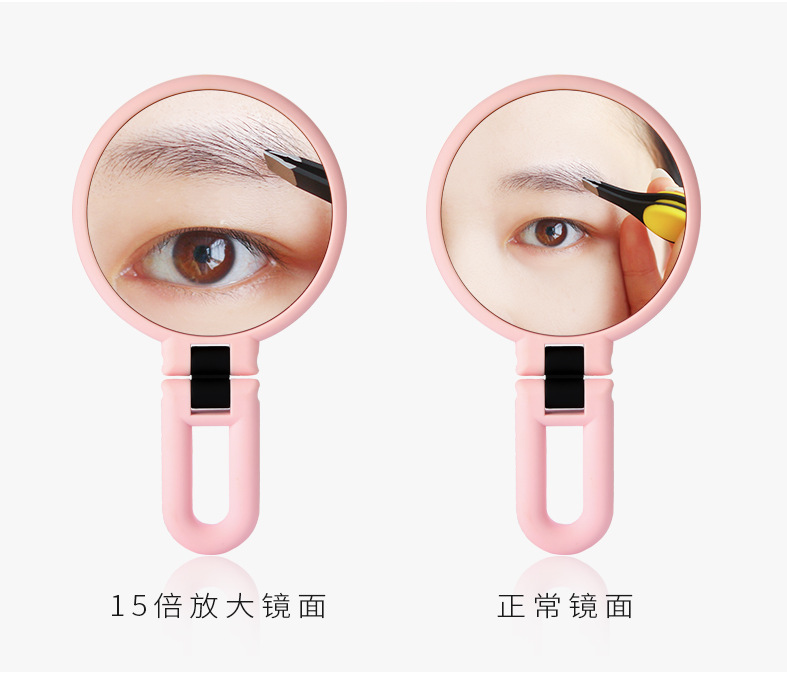 地摊现货批发双面镜放大镜子5.10倍化妆镜粉刺镜折叠便携镜手柄镜白底实物图