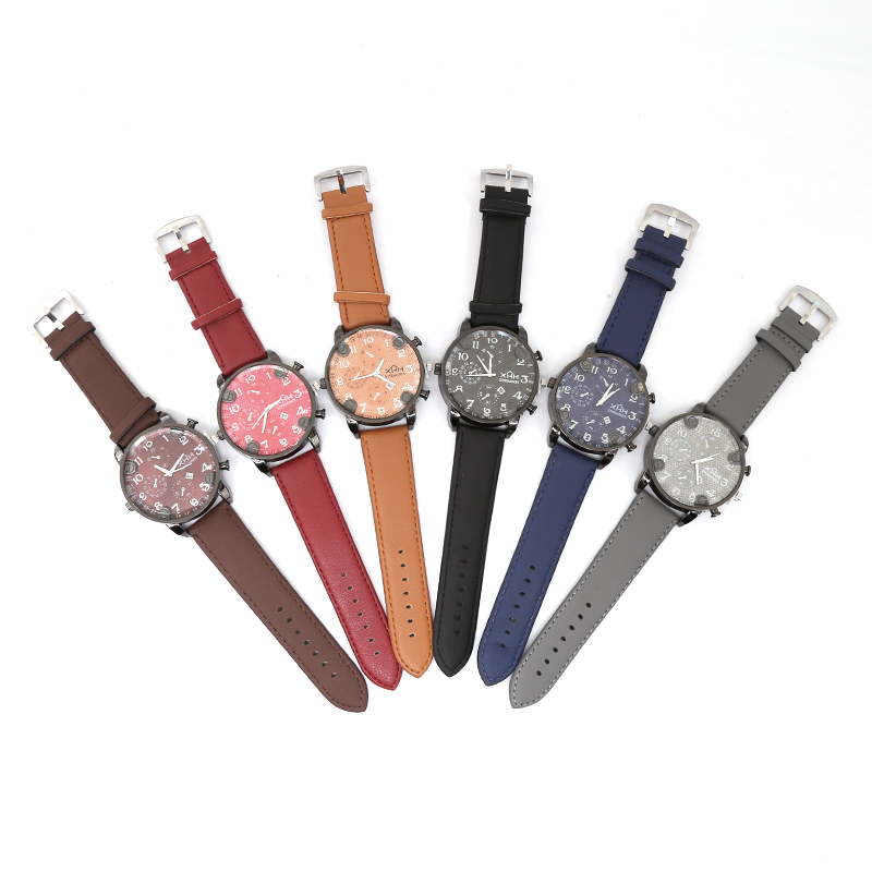 爆款时尚运动休闲男士带日历皮表带手表腕表石英表源头厂家直销22详情图6