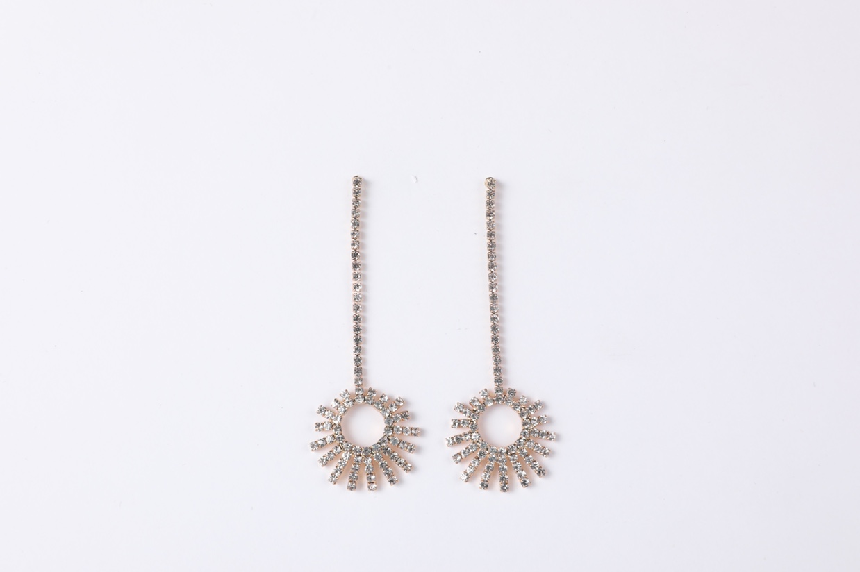 Korean-style earrings, earrings, full diamond claw chain jewelry, starry sky sunflower, elegant long style Billon -64 details Picture