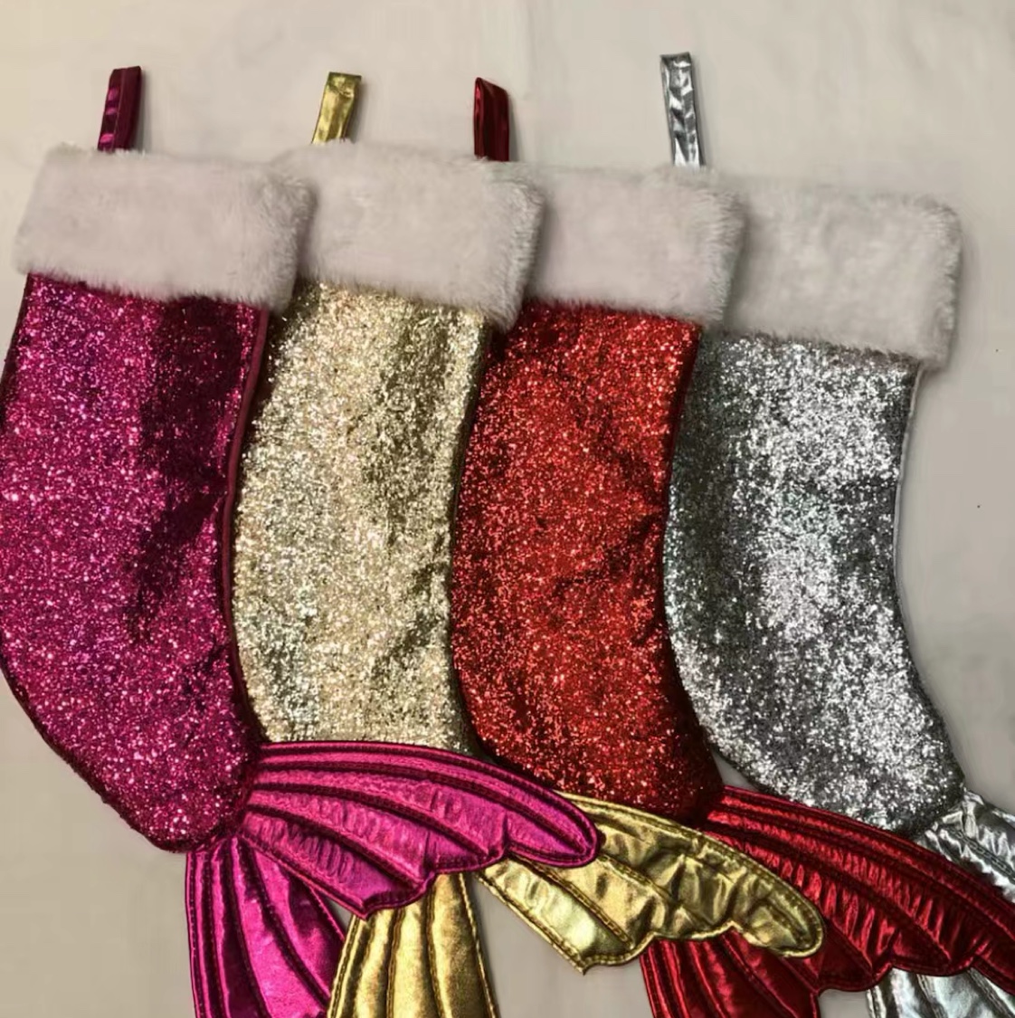 美女鱼圣诞袜剌绣圣诞袜鱼尾形圣诞袜装饰