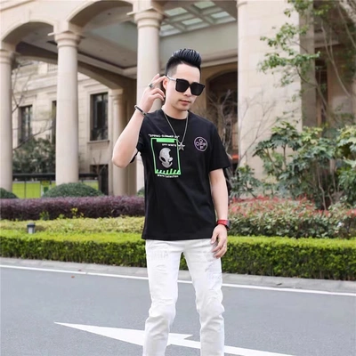 European summer new men's short sleeved T shirt bottom top cotton clothes loose trend half sleeved men's clothing thumbnail