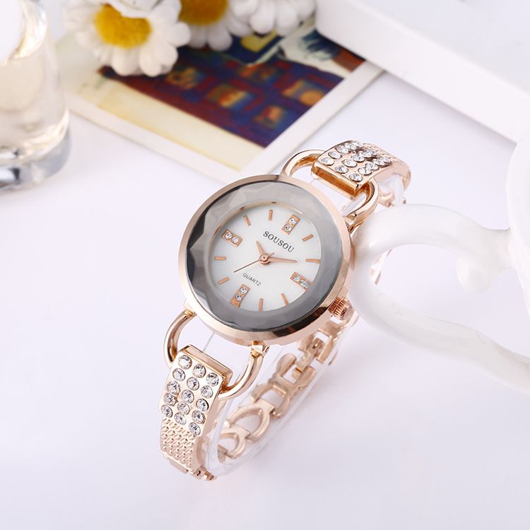 新款女士镶钻石英表外贸手表情侣玫瑰金合金时尚石英表出口手表