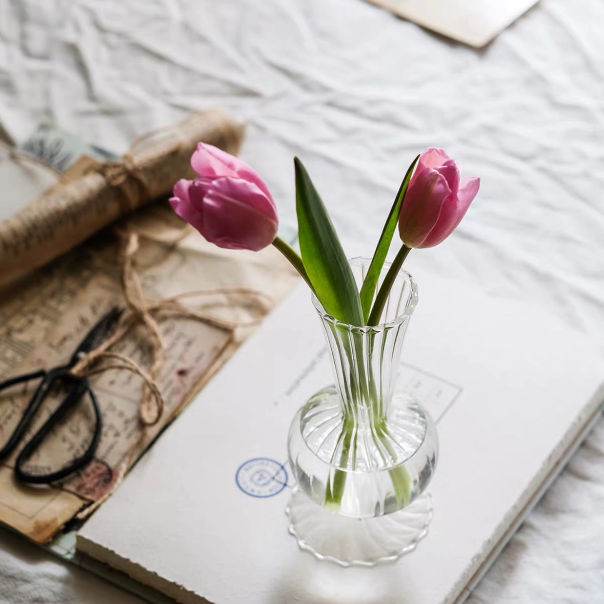 Modern and simple vertical striped high borosilicate glass vases, hydroponic plant flower vases, bathroom dining table creative decorative items, factory direct sales and wholesale Application Scenario