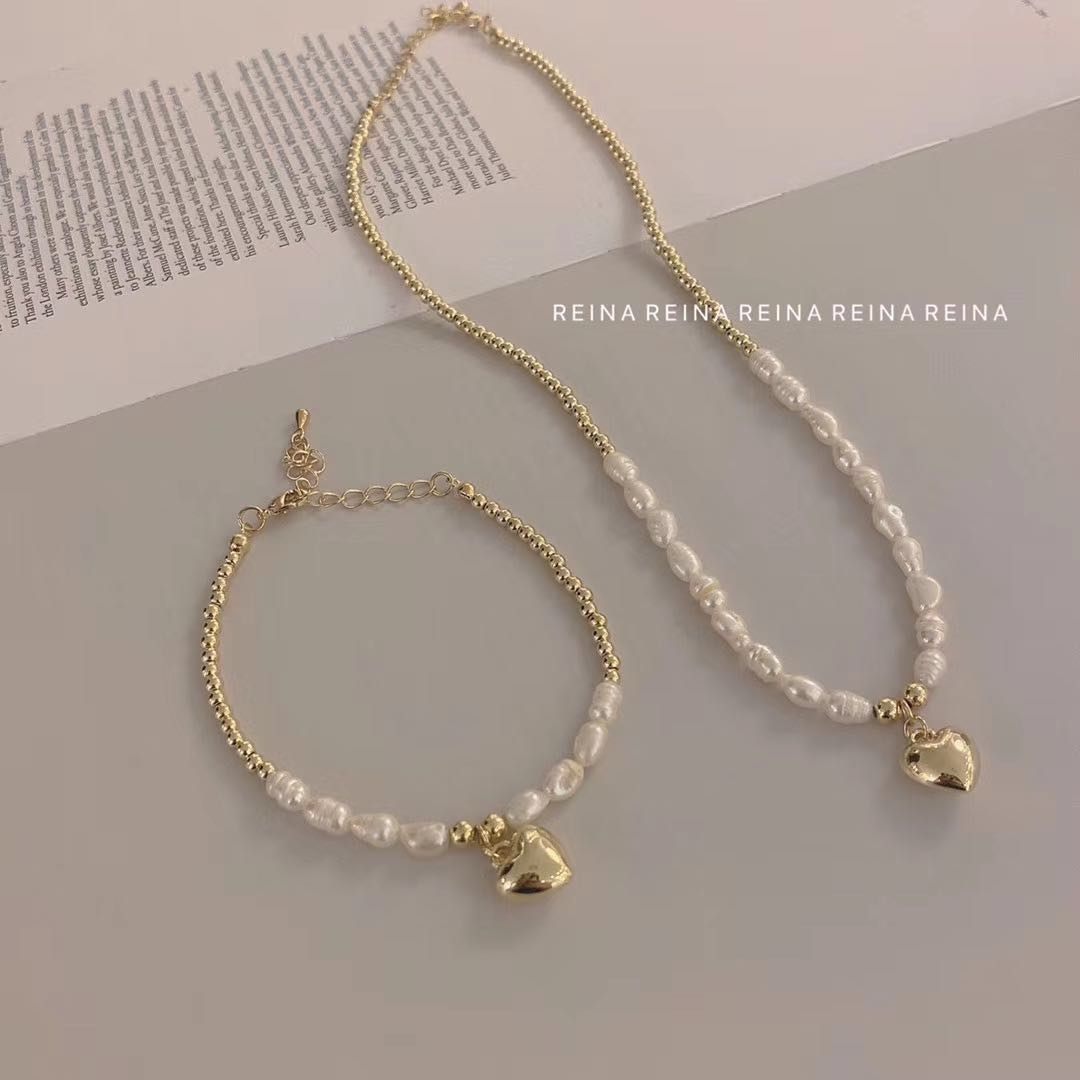 REINA jewelry from Dongdaemun, South Korea, features a stylish and girlish metallic heart-shaped freshwater pearl necklace Specification image