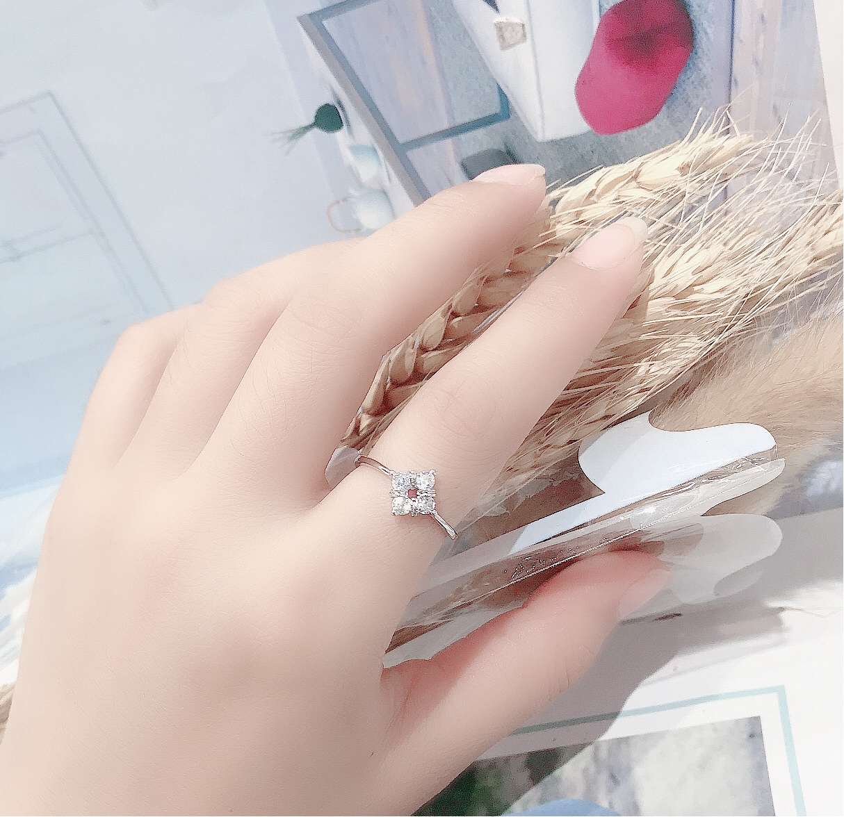 Four-leaf clover ring, simple, fashionable and elegant for women, index finger ring, best friend ring, adjustable opening, Xinmingyang details Picture