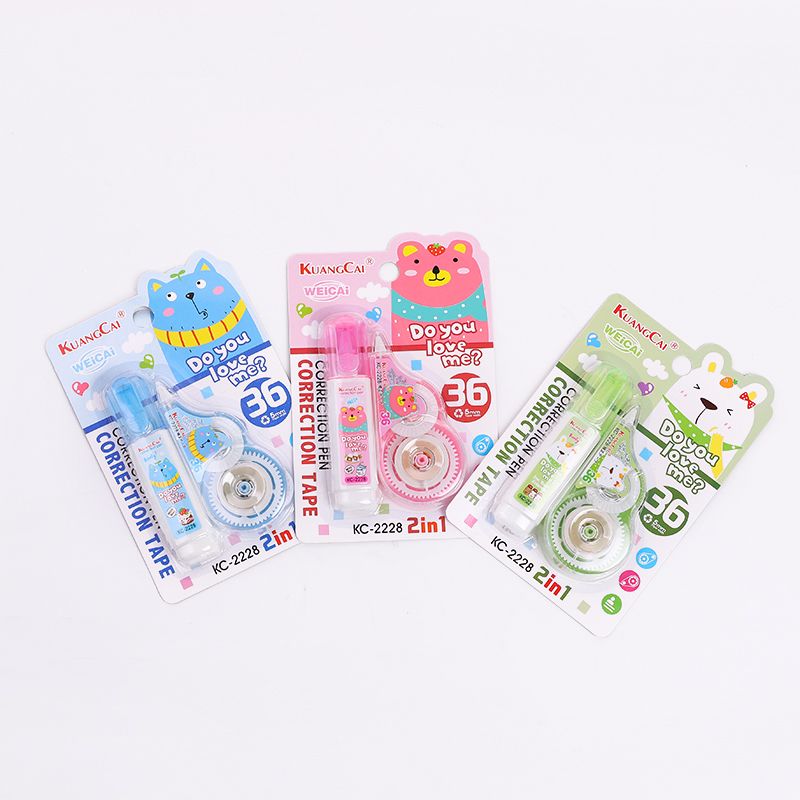Kuangcai Correction Tape 2228 Cartoon Correction Fluid + Correction Tape 2-in-One Correction Fluid + Correction Tape Set 36