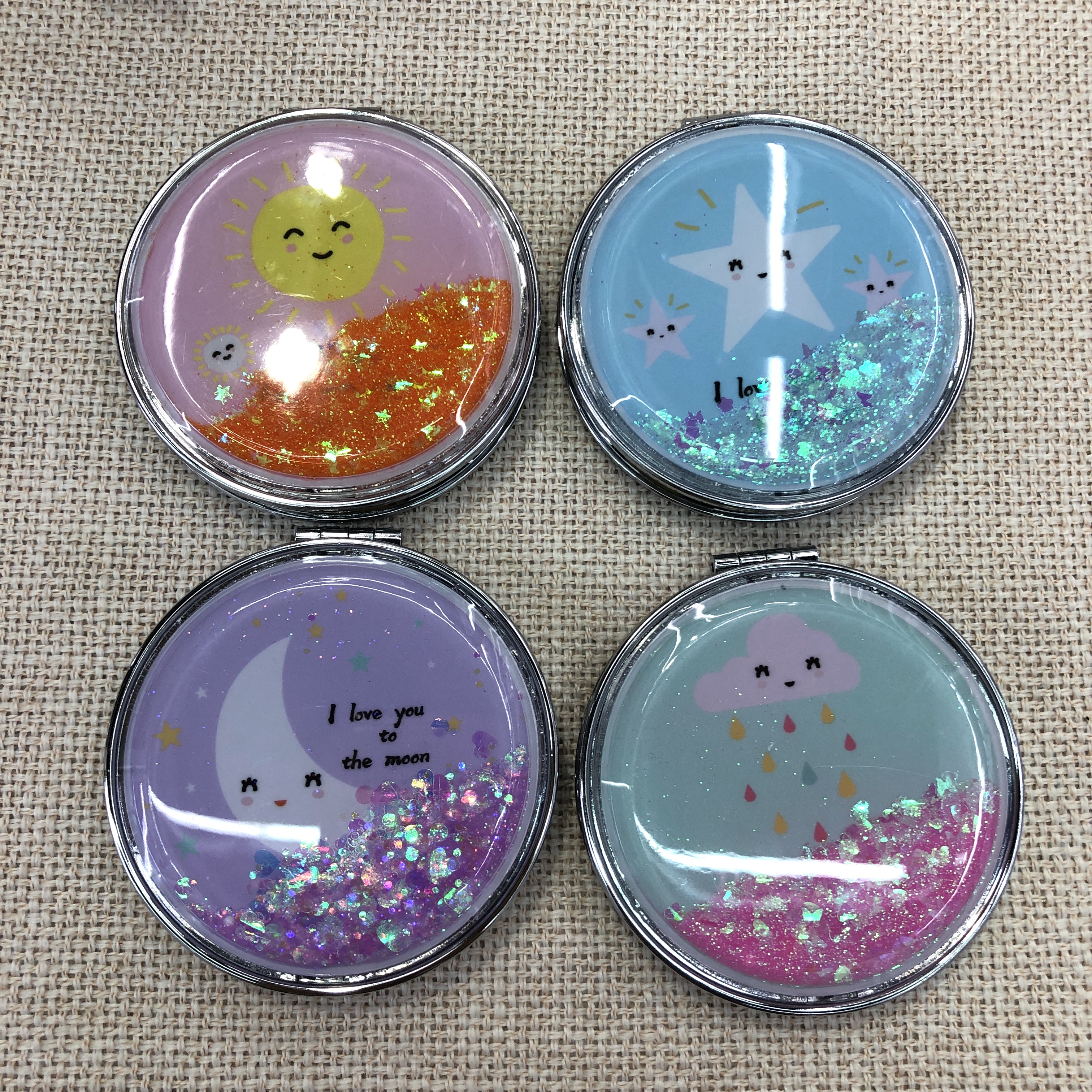 网红流沙可爱镜子软妹粉嫩学生双面镜便携迷你随身镜子补妆化妆镜详情图2