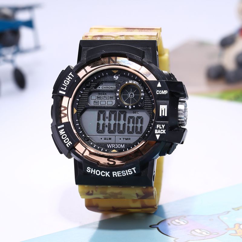 黑带电镀腕表时尚男士女款休闲多功能防水运动登山手表学生电子手表