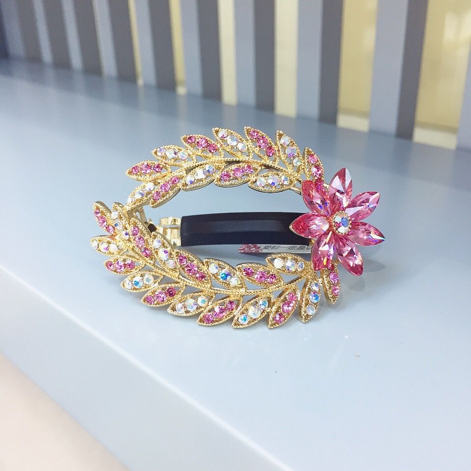 御妍头饰韩版发夹镂空奥钻水晶发卡半扎披肩空心夹花朵合金发饰