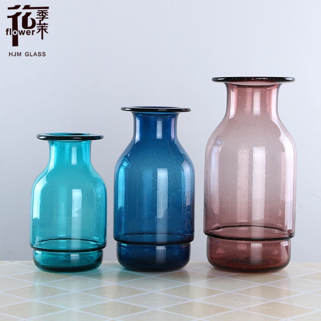 Nordic light luxury handcrafted open-bubble colored glass vases, home flower arrangements, living room model room ornaments, factory direct sales and wholesale