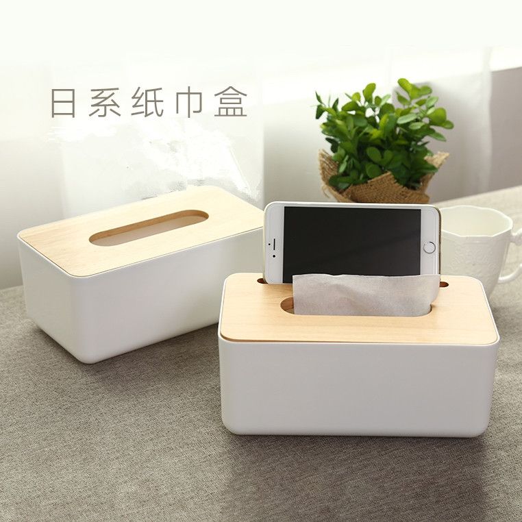 竹制纸巾盒环保流行长方形桌面纸巾盒白色111