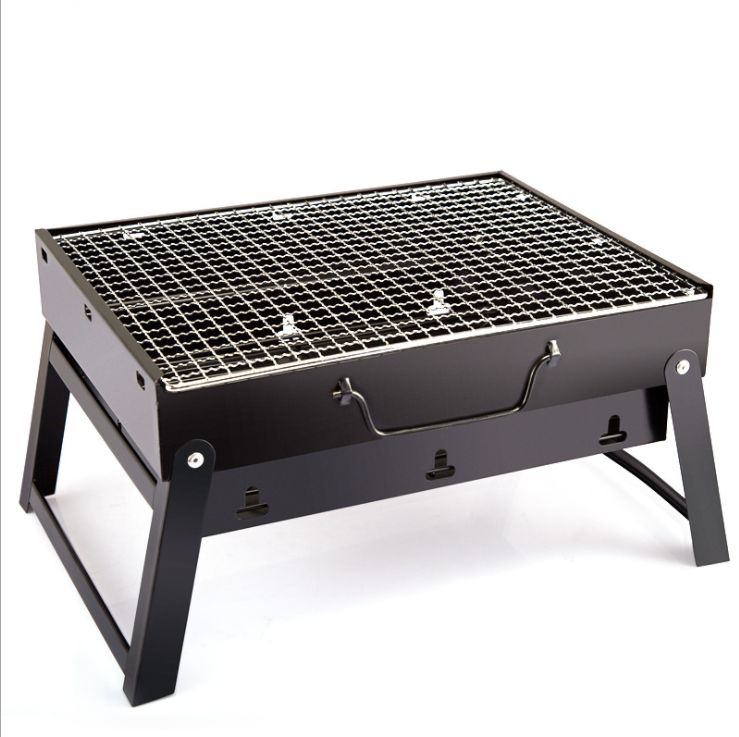 Large portable black steel barbecue grill, folding barbecue rack, outdoor household portable charcoal grill