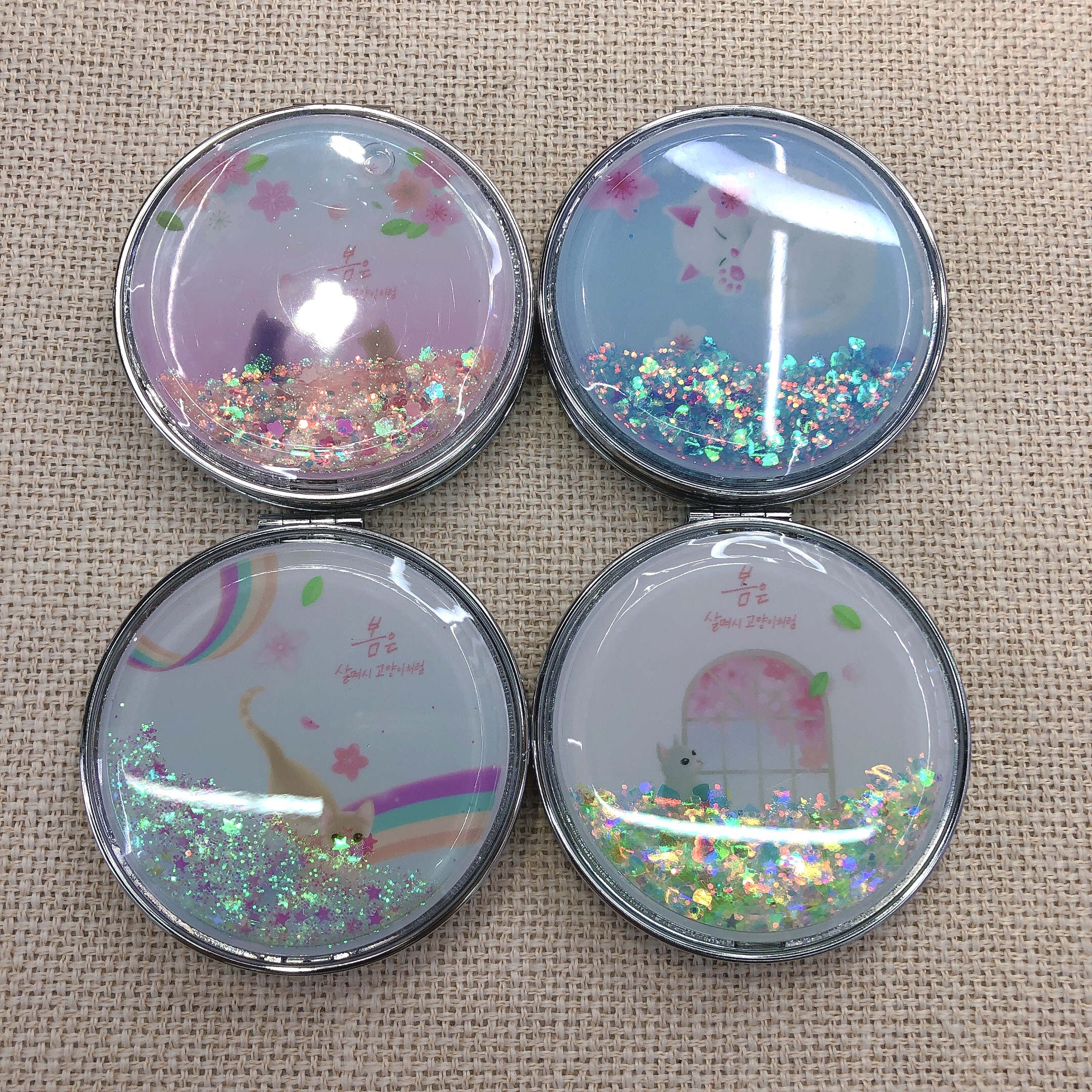 网红流沙可爱镜子软妹粉嫩学生双面镜便携迷你随身镜子补妆化妆镜详情图6