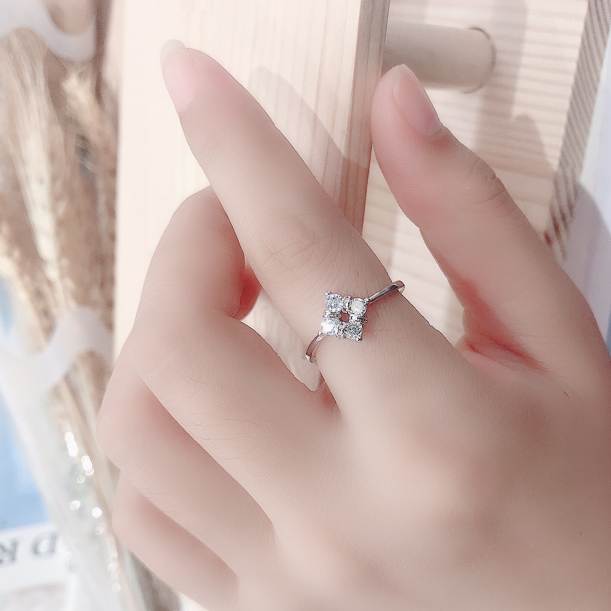 Four-leaf clover ring, simple, fashionable and elegant for women, index finger ring, best friend ring, adjustable opening, Xinmingyang Specification image