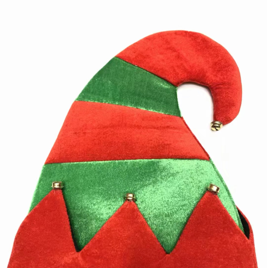 Elf bell hat, striped patchwork elf hat, Christmas hat details Picture