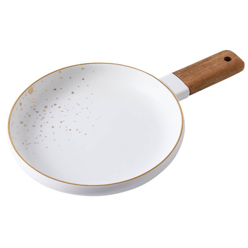A modern and fashionable Nordic-style wooden handle with golden edges, ceramic round hand-grabbed soup plate and pizza plate Specification image